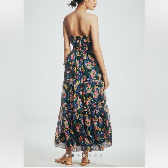 Anthropologie The Somerset Strapless Maxi Dress Size XL Blue Pattern Pockets - Picture 2 of 14